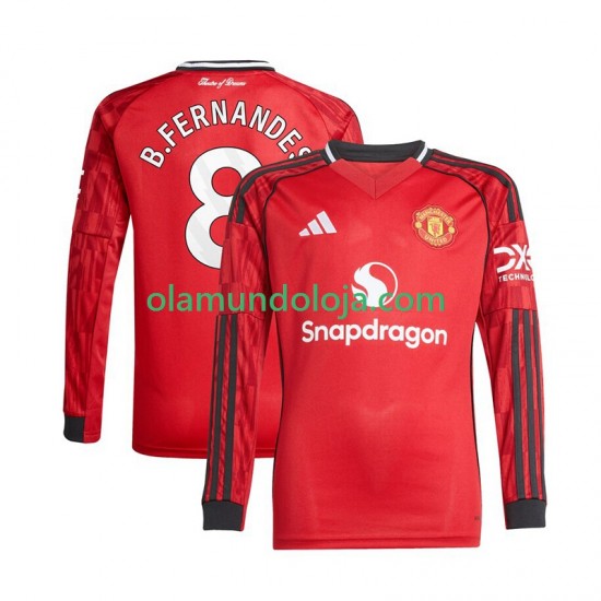 Camisola Manchester United Bruno Fernandes 8 Homem Equipamento Primeiro 2025-2026 Manga Comprida